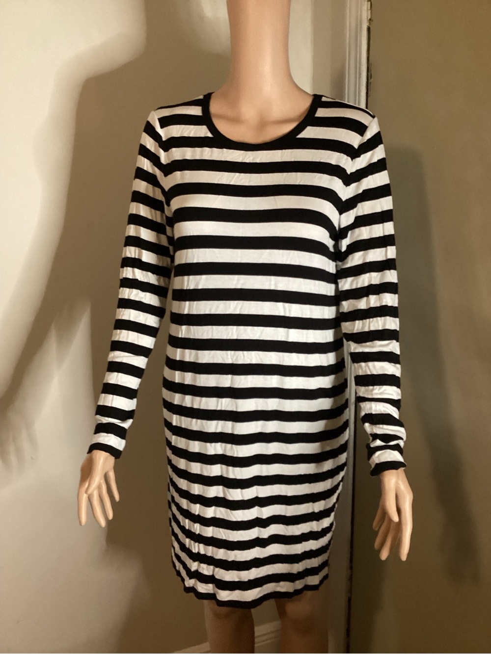 MICHAEL Michael Kors Black and White Striped Tee Dress